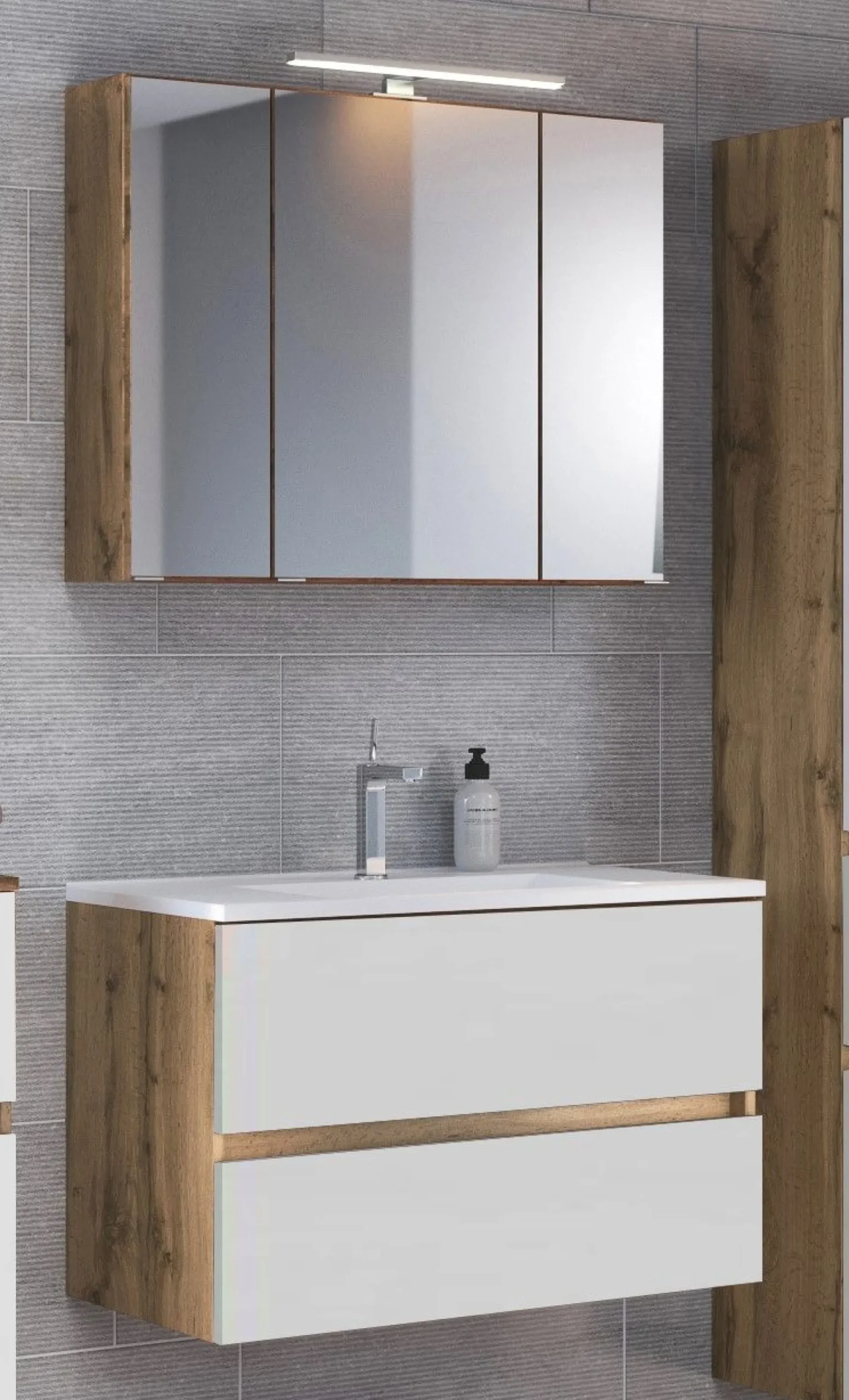 Held Badkombination Luna 2-teilig 80cm - Eiche/Weiß