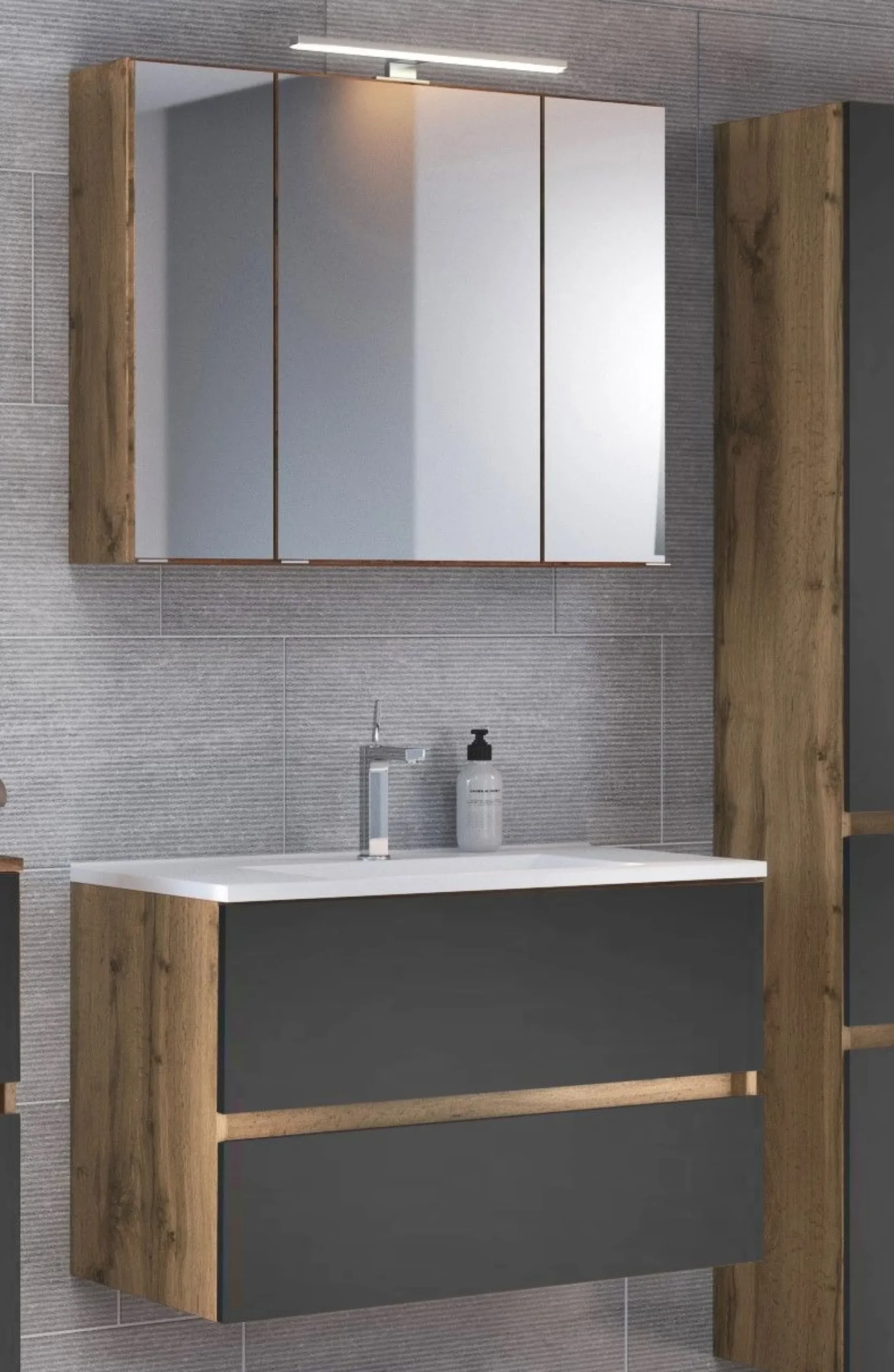 Held Badkombination Luna 2-teilig 80cm - Eiche/grau