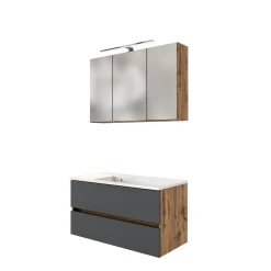 Held Badkombination Luna 2-teilig 100cm - Eiche/grau
