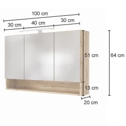 Held Badkombination Sefa 2 mit Waschbecken und Spiegelschrank - Eiche/Weiß