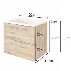 Held Badkombination Sefa 1 mit Waschbecken und Spiegelschrank - Eiche/Weiß