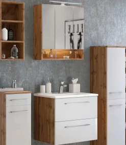 Held Badkombination Sefa 1 mit Waschbecken und Spiegelschrank - Eiche/Weiß