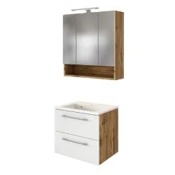 Held Badkombination Sefa 1 mit Waschbecken und Spiegelschrank - Eiche/Weiß