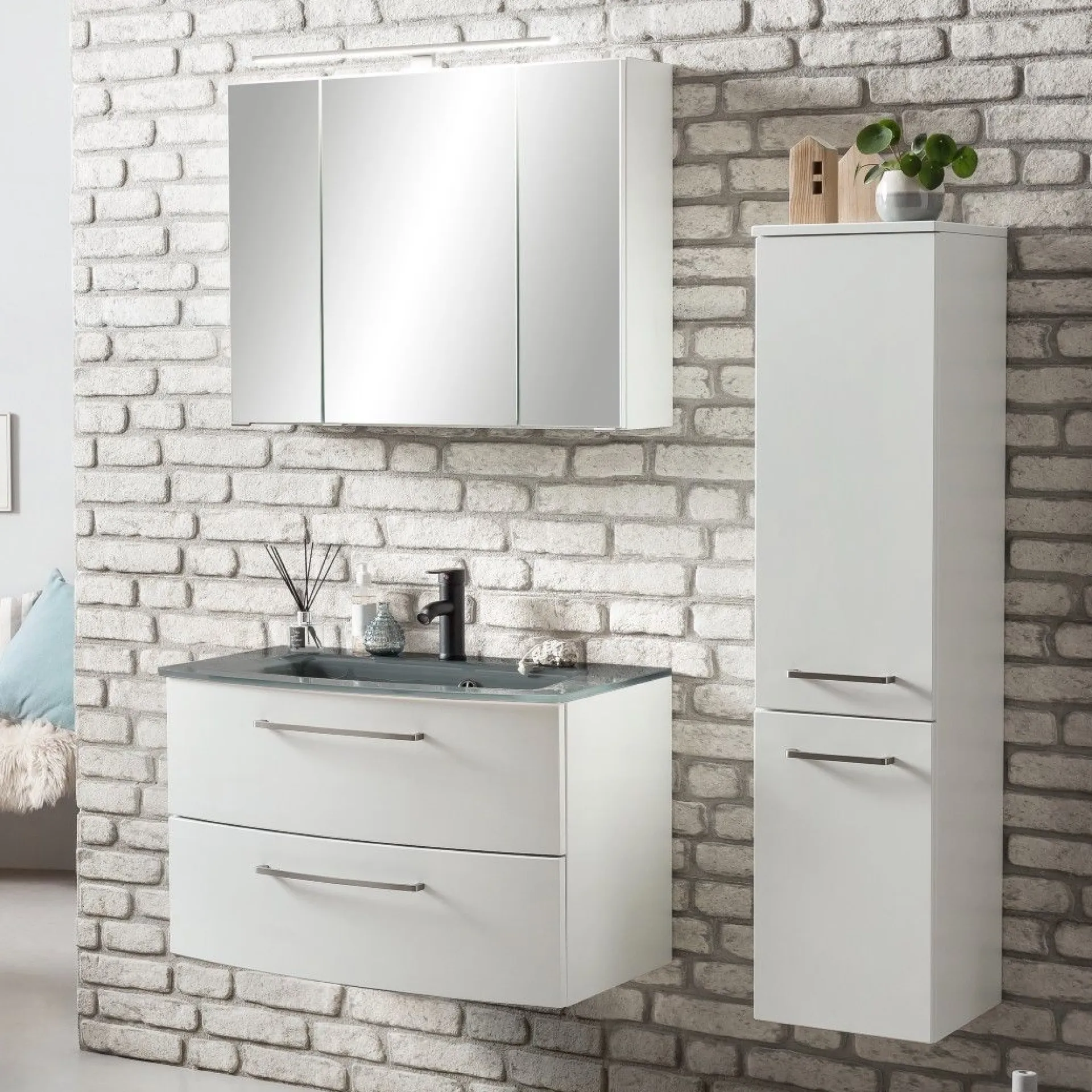 Held Badkombination Stivan 3-teilig mit grauem Waschbecken -