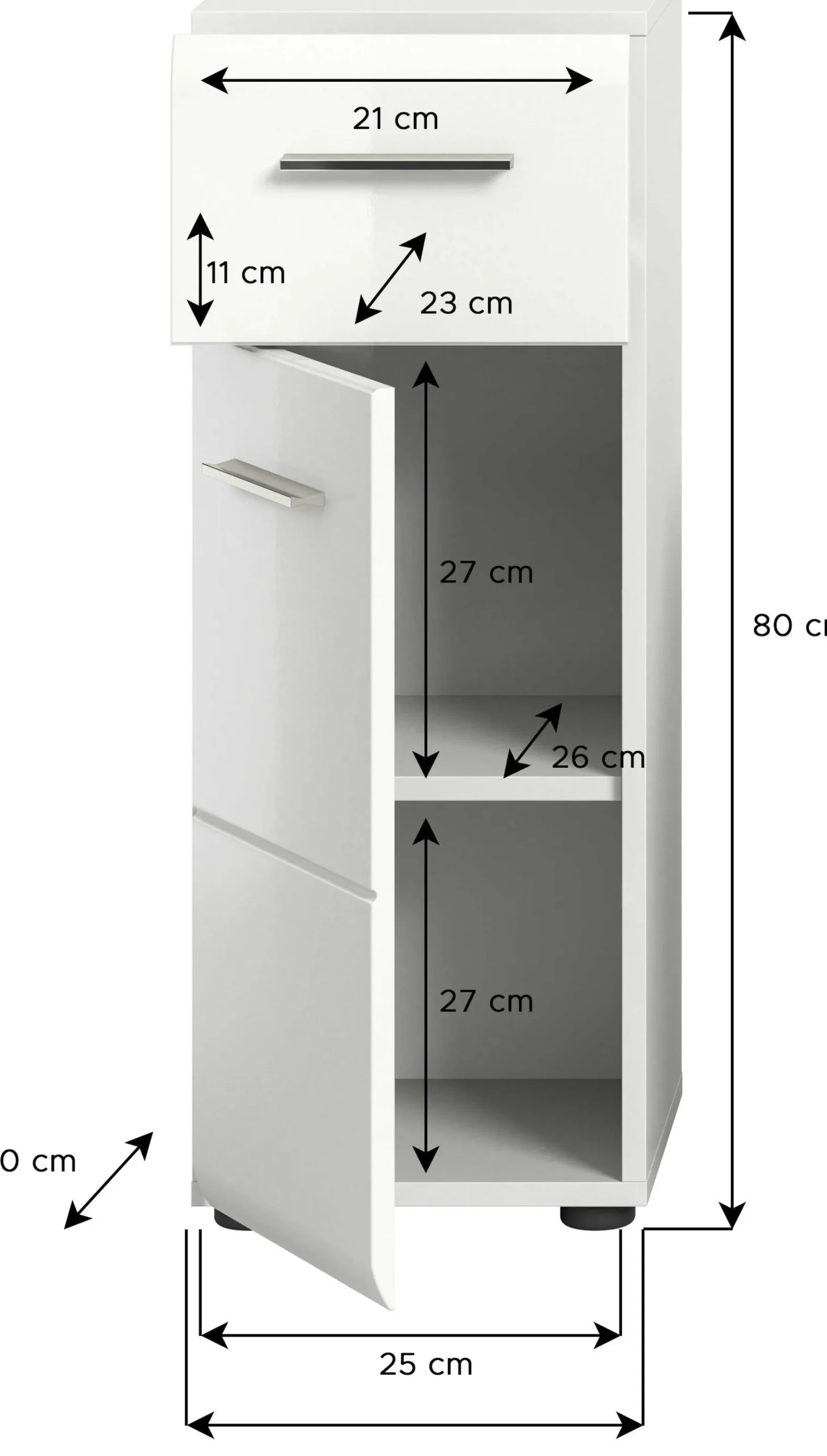 Badschrank Ice Xonox - Hochglanz Weiß - 30x80x30 cm