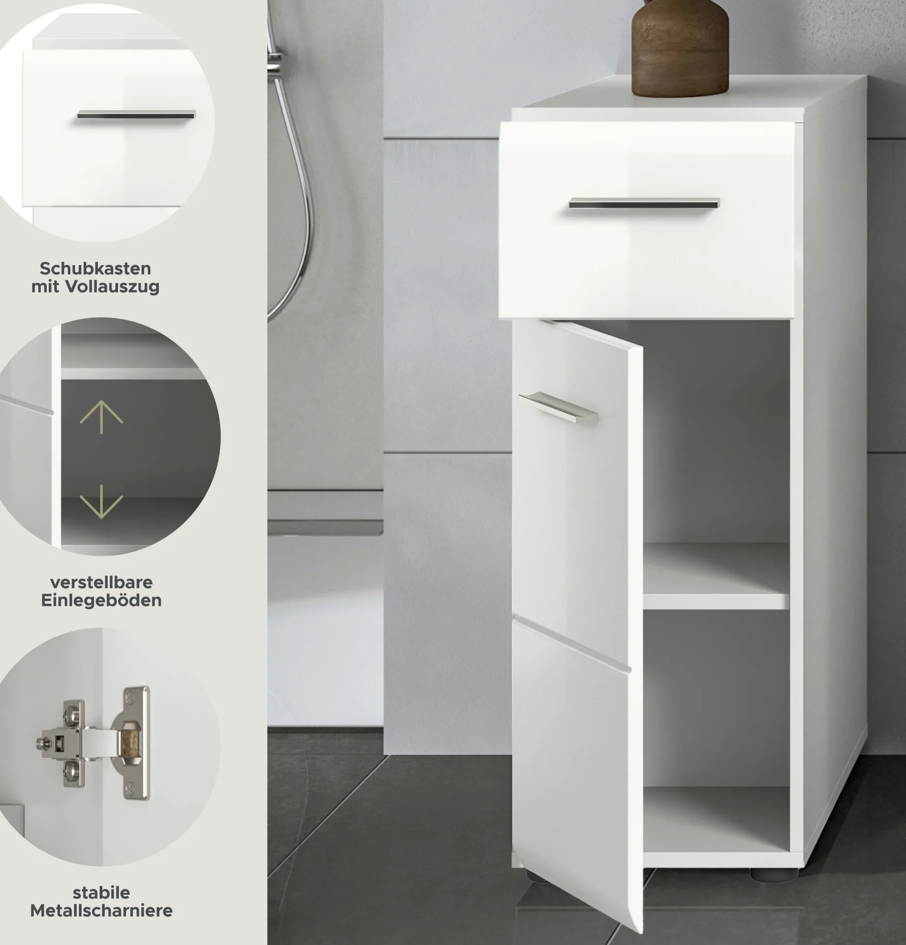 Badschrank Ice Xonox - Hochglanz Weiß - 30x80x30 cm