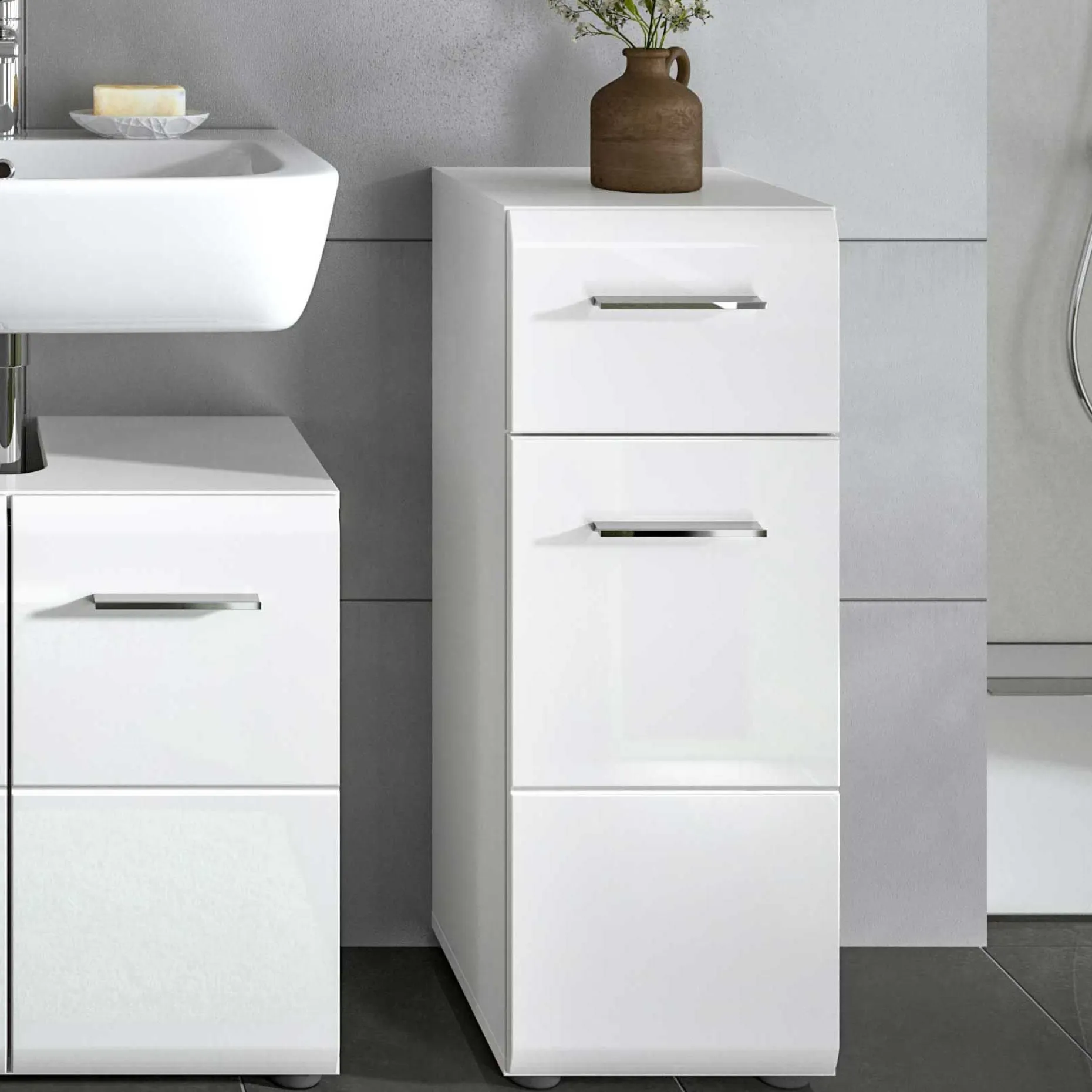 Badschrank Ice Xonox - Hochglanz Weiß - 30x80x30 cm