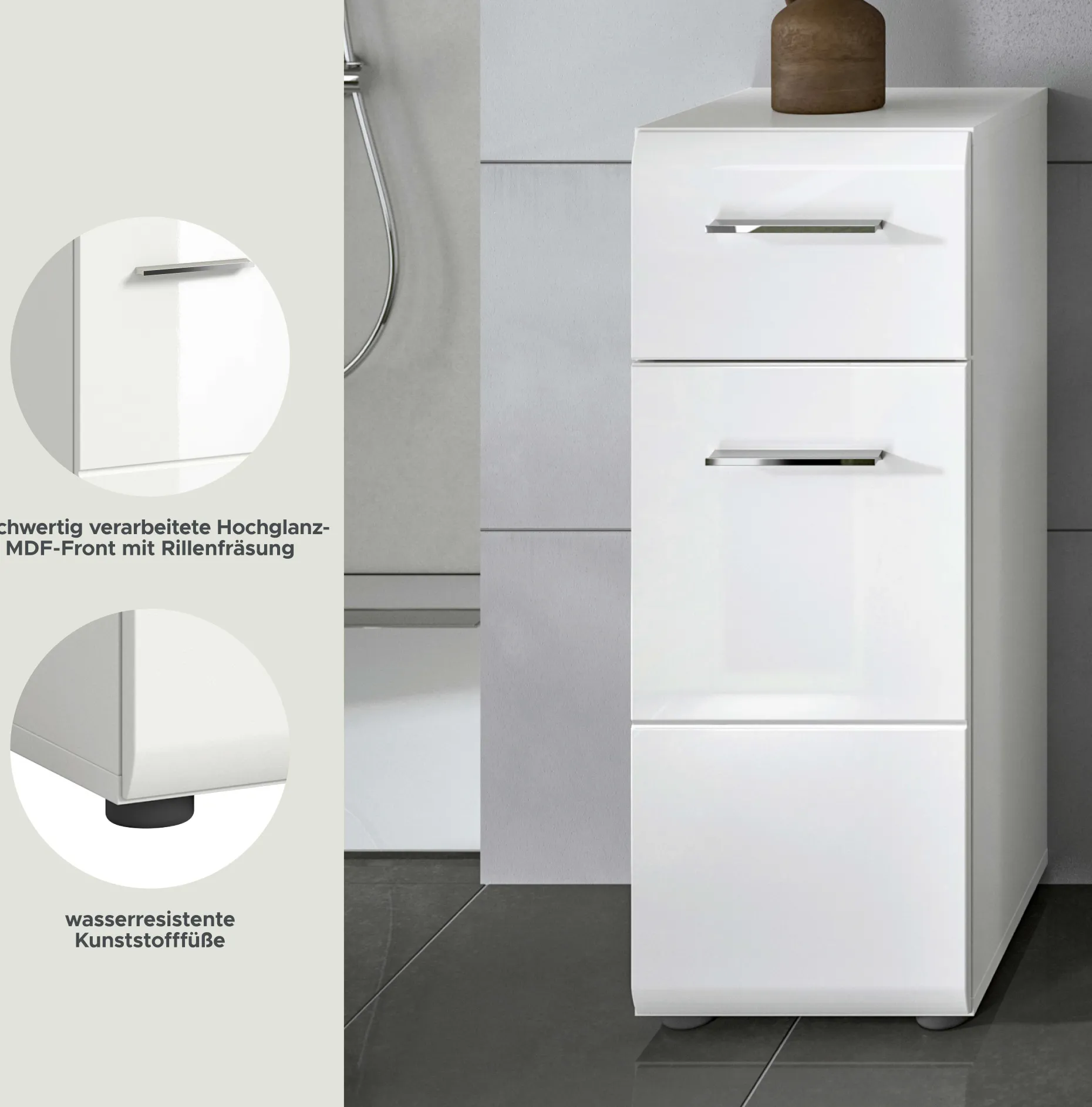 Badschrank Ice Xonox - Hochglanz Weiß - 30x80x30 cm