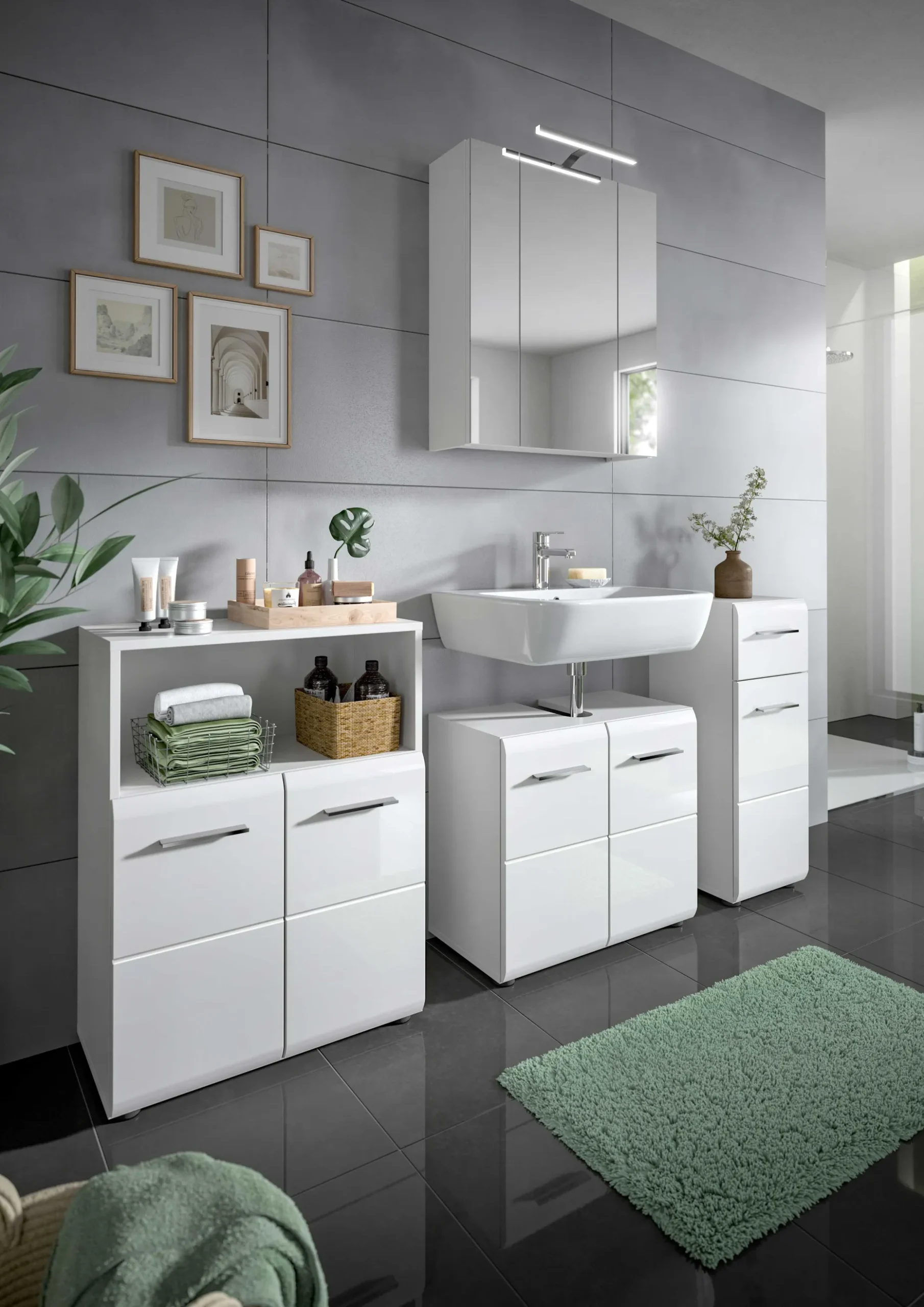 Badschrank Ice Xonox - Hochglanz Weiß - 30x80x30 cm