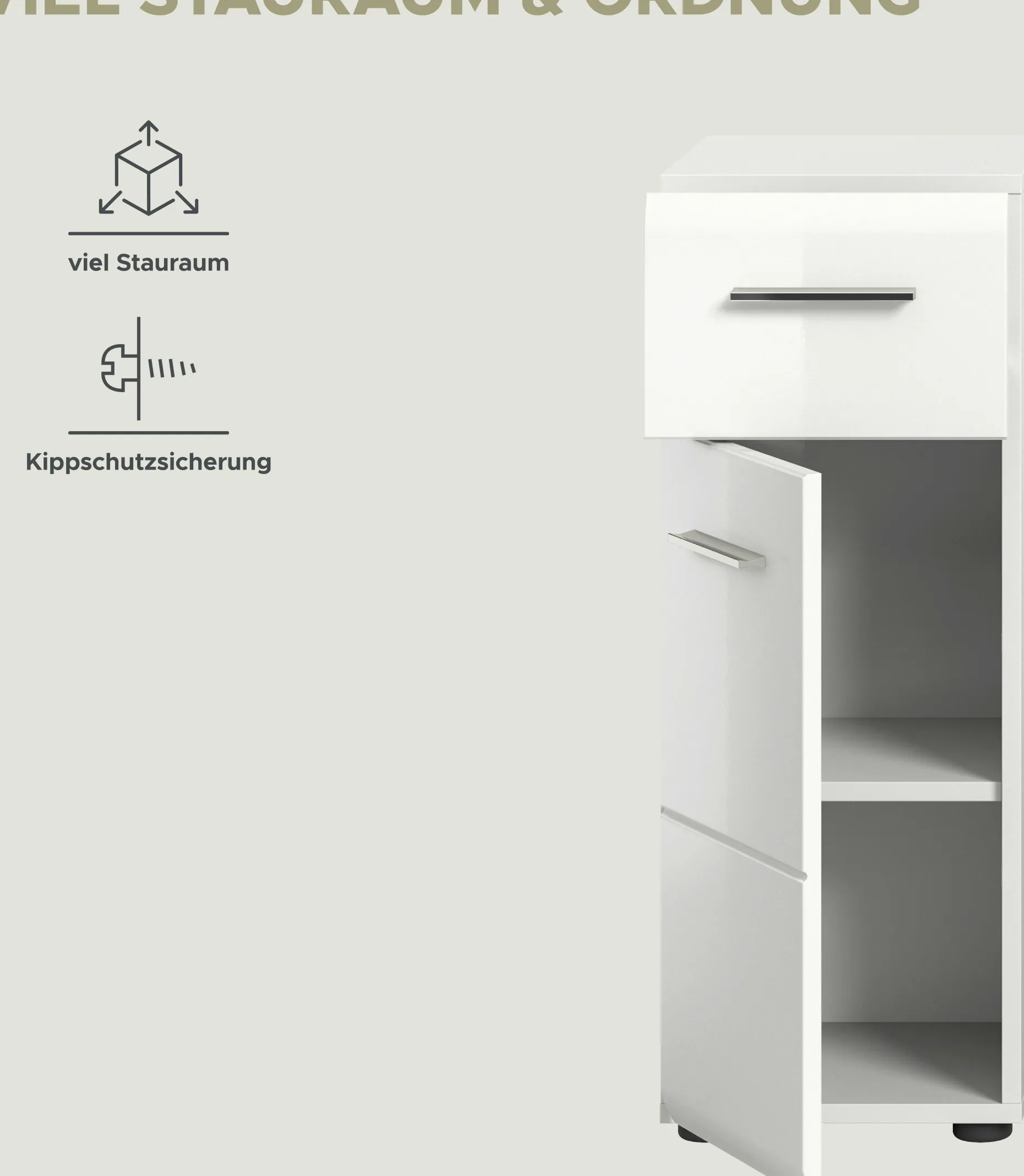 Badschrank Ice Xonox - Hochglanz Weiß - 30x80x30 cm