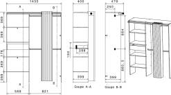 Balu Offener Kleiderschrank - 143x48x182cm - mit Vorhang - Akazie/Grau