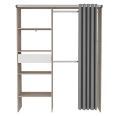 Balu Offener Kleiderschrank - 143x48x182cm - mit Vorhang - Akazie/Grau