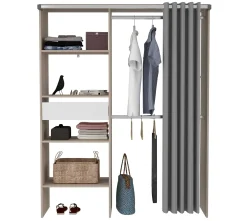 Balu Offener Kleiderschrank - 143x48x182cm - mit Vorhang - Akazie/Grau