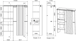 Balu Offener Kleiderschrank - 143x48x182cm - mit Vorhang - Akazie/Schwarz