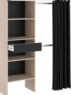 Balu Offener Kleiderschrank - 143x48x182cm - mit Vorhang - Akazie/Schwarz