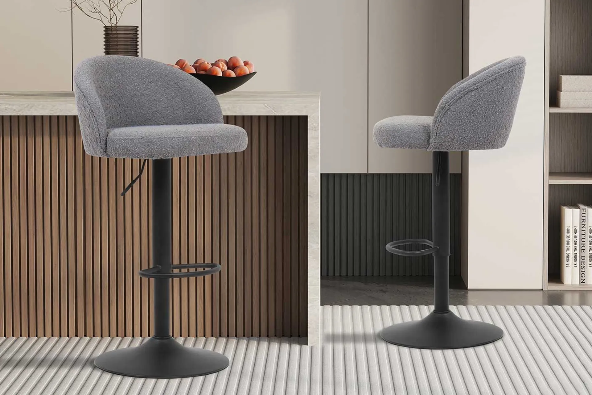 Rousseau Barhocker Arda Bouclé Hell | Metallbeine, Polsterung Bouclé