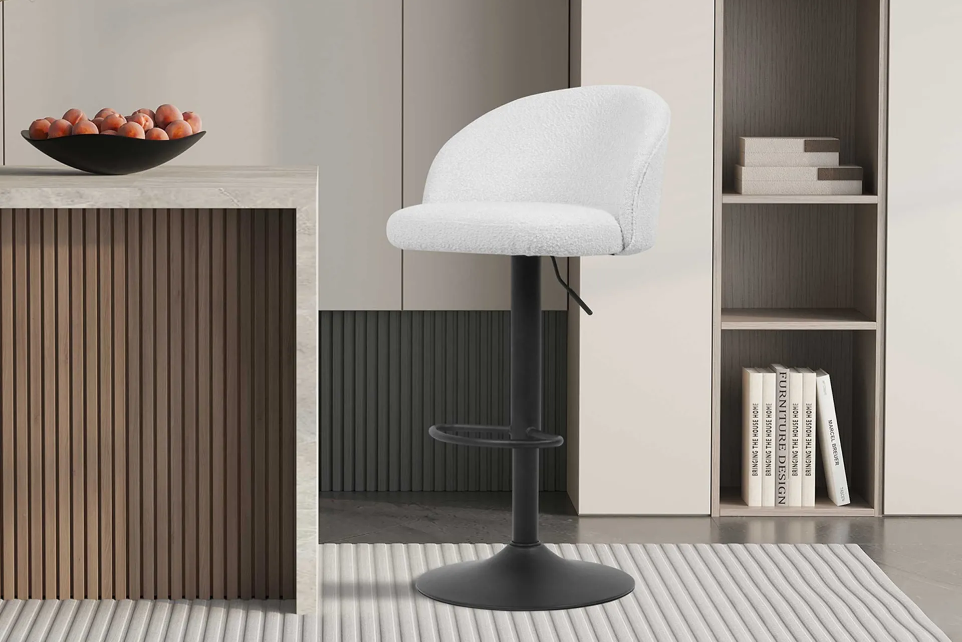 Rousseau Barhocker Arda Bouclé | Metallbeine | H-H 86/107 x B-L 49 x T-P 46 cm