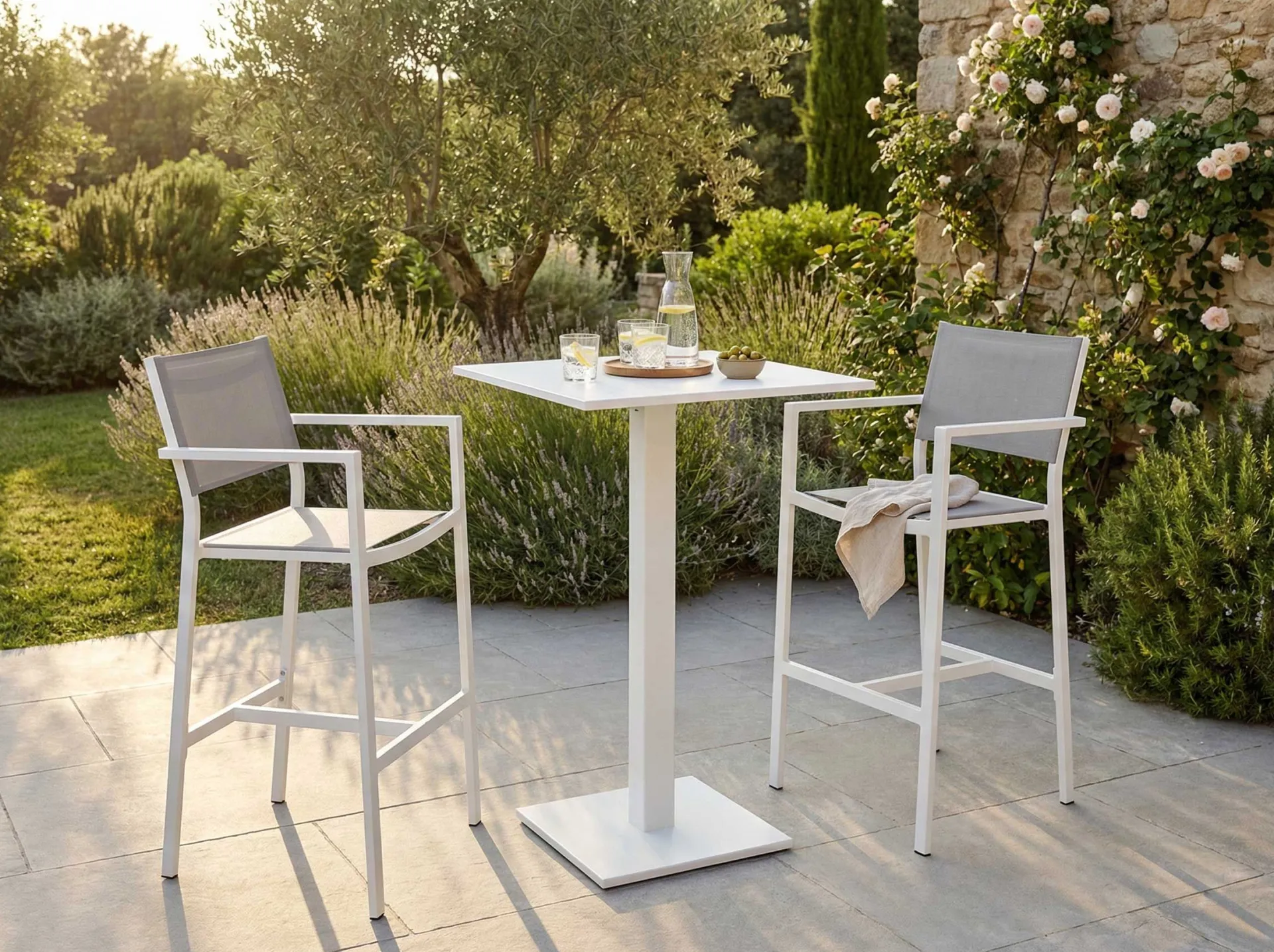 Gescova Barhocker Arianne Aluminium und Textil - weiß/hellgrau
