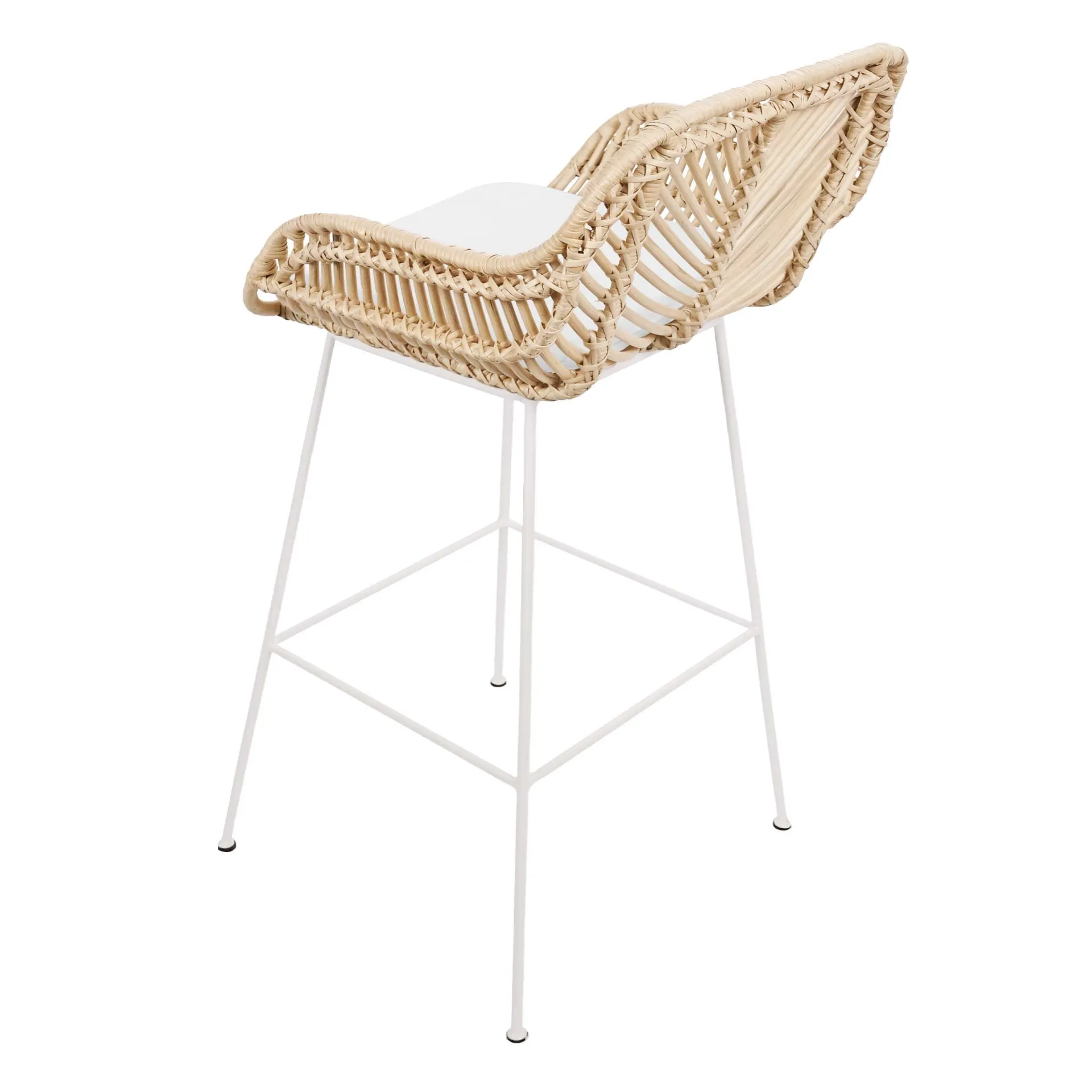 CBA Barhocker Bali - 51x47x92,5cm - mit Sitzkissen - Rattan/Weiß
