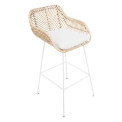 CBA Barhocker Bali - 51x47x92,5cm - mit Sitzkissen - Rattan/Weiß