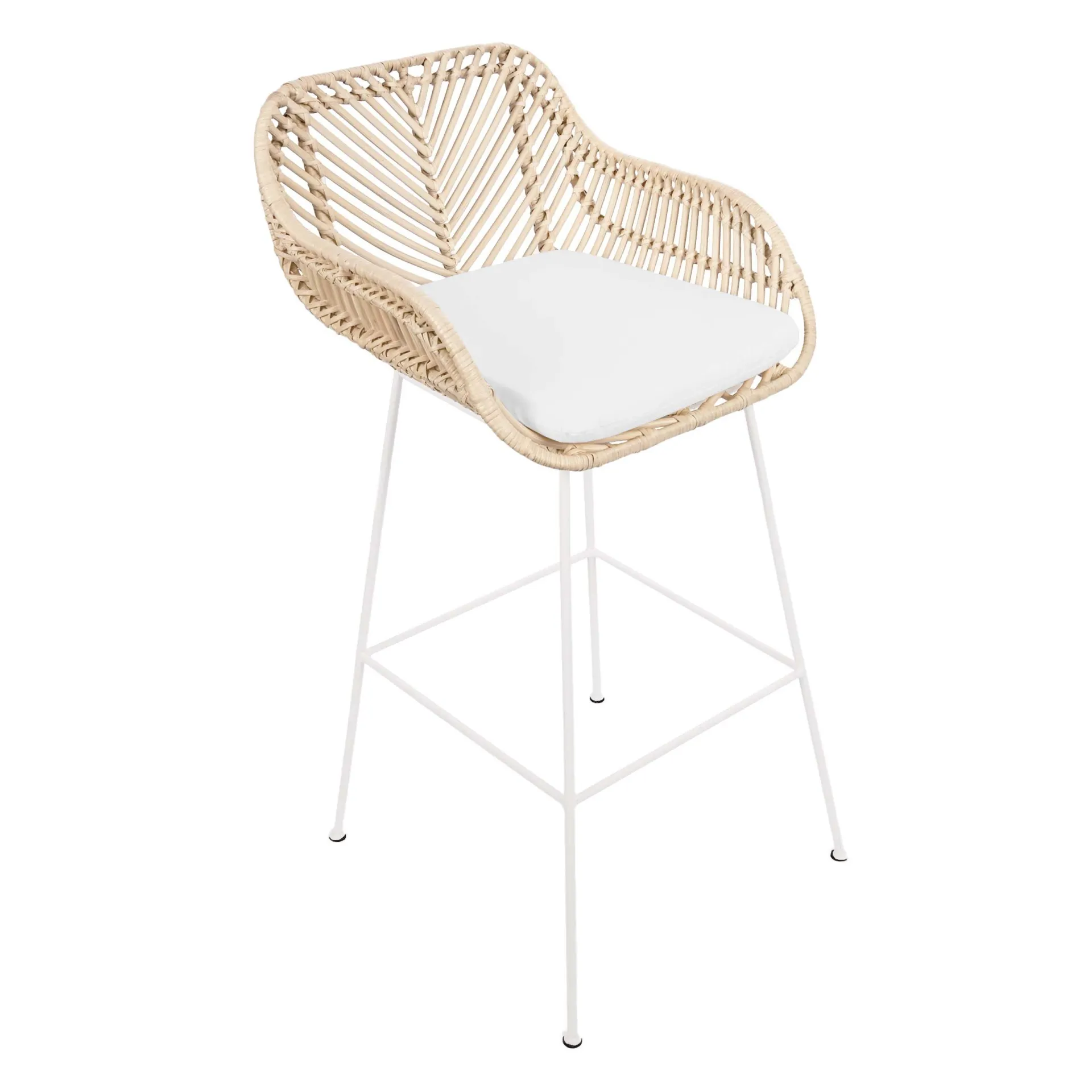 CBA Barhocker Bali - 51x47x92,5cm - mit Sitzkissen - Rattan/Weiß
