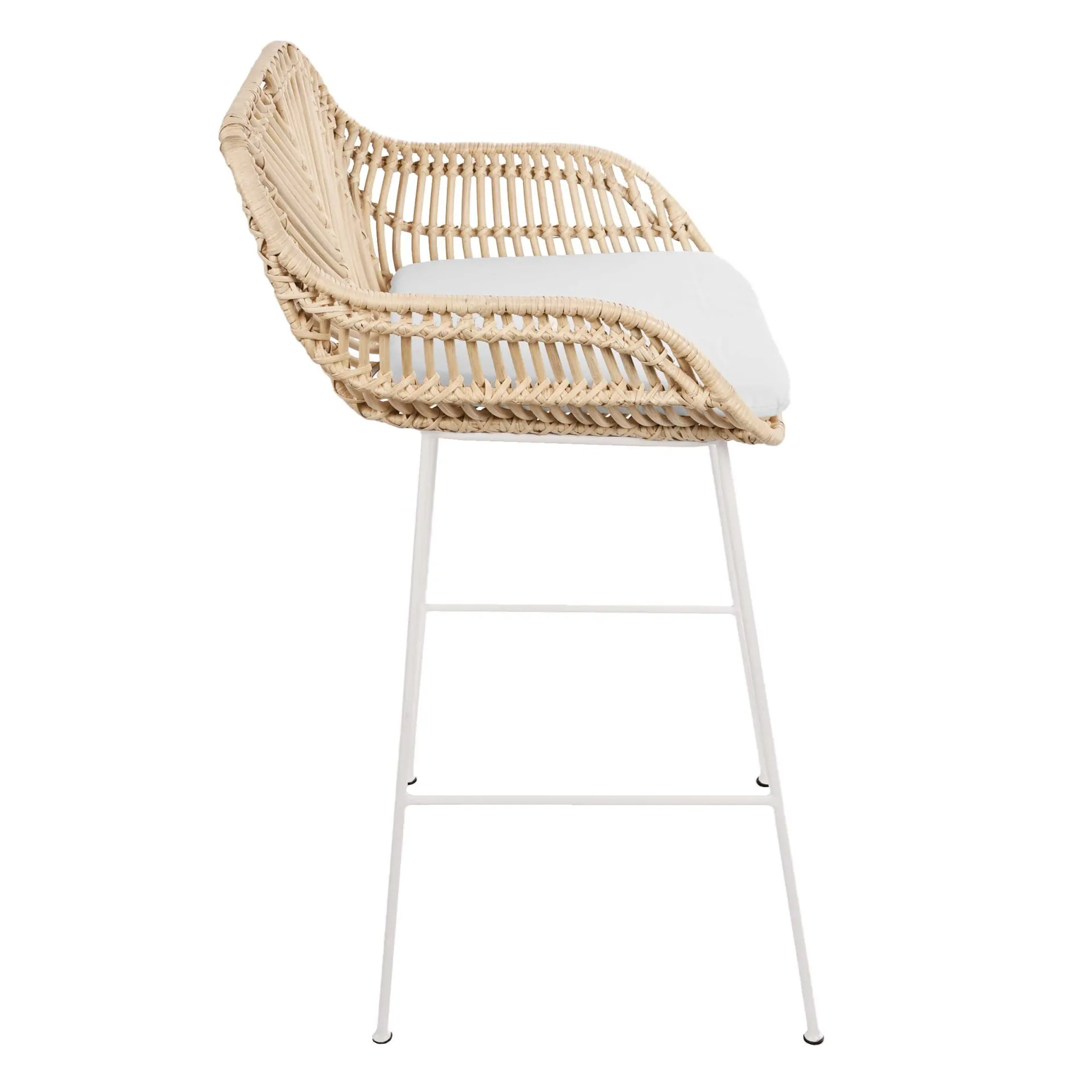 CBA Barhocker Bali - 51x47x92,5cm - mit Sitzkissen - Rattan/Weiß