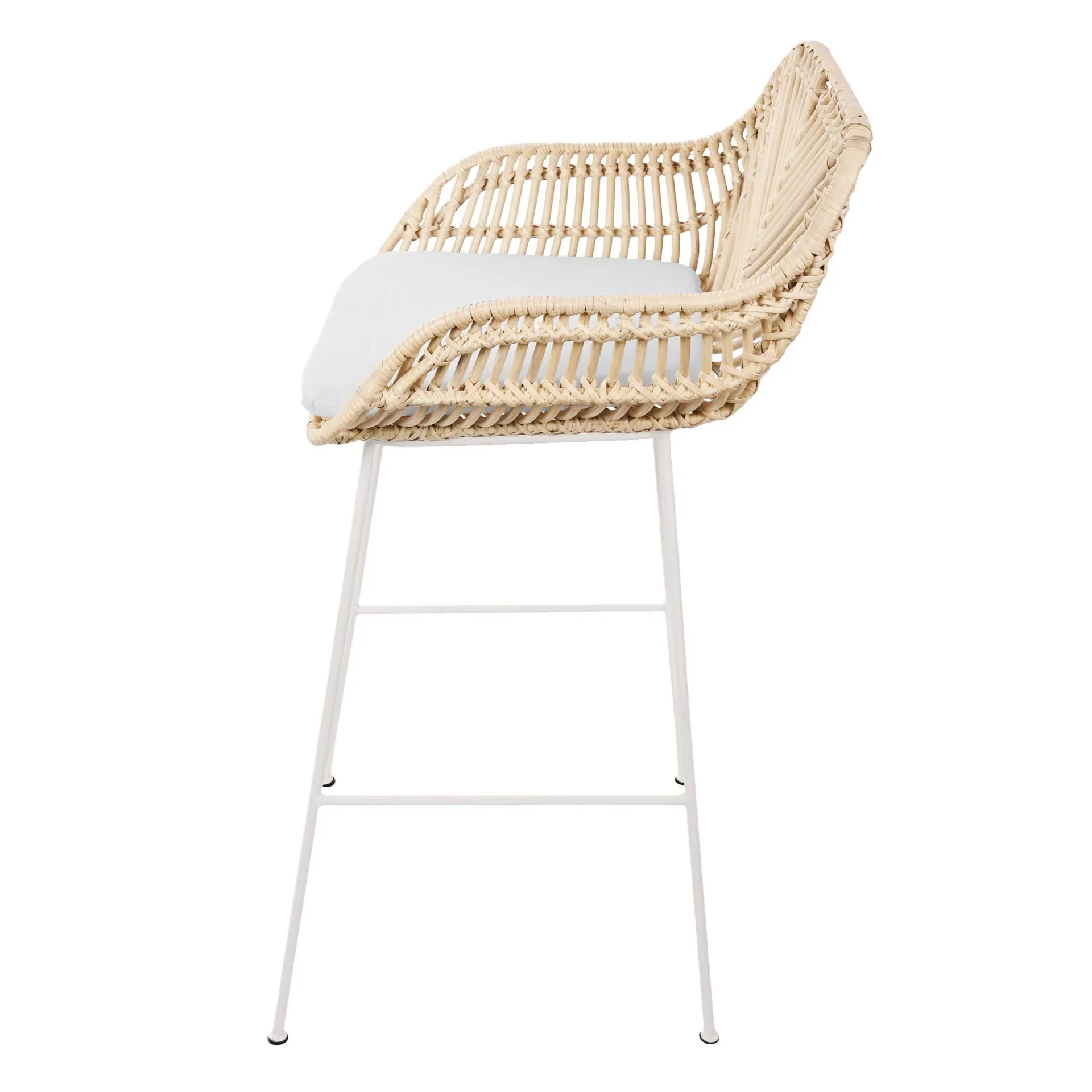 CBA Barhocker Bali - 51x47x92,5cm - mit Sitzkissen - Rattan/Weiß