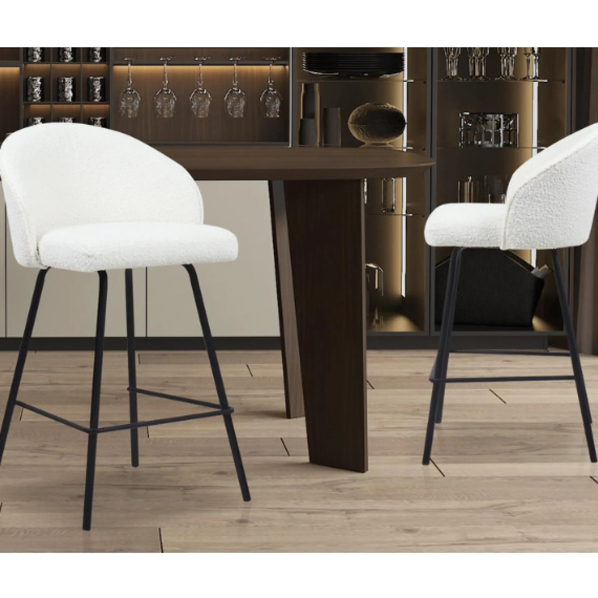 Rousseau Barhocker June Bouclé | Metallbeine | H87 x B52 x T51 cm