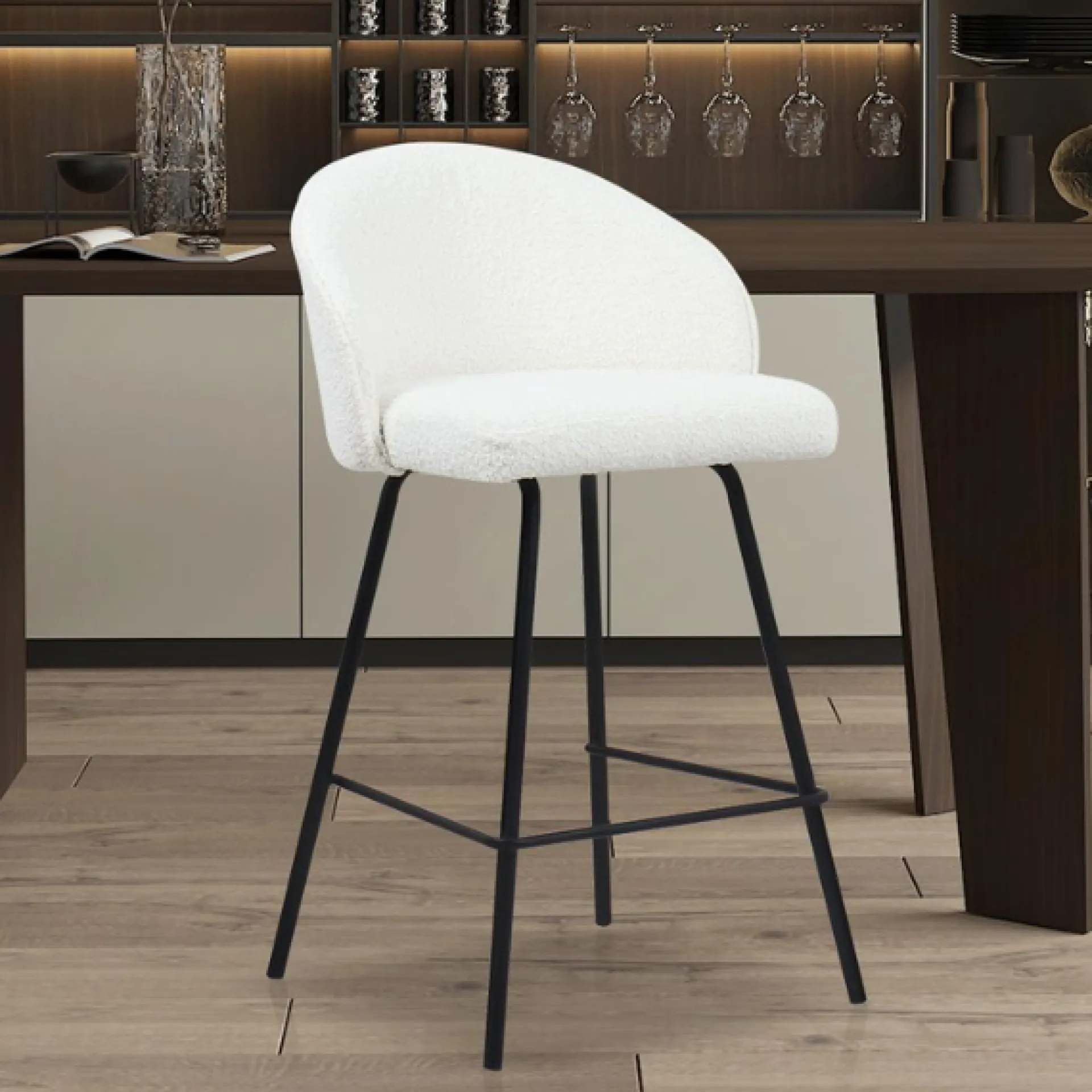 Rousseau Barhocker June Bouclé | Metallbeine | H87 x B52 x T51 cm