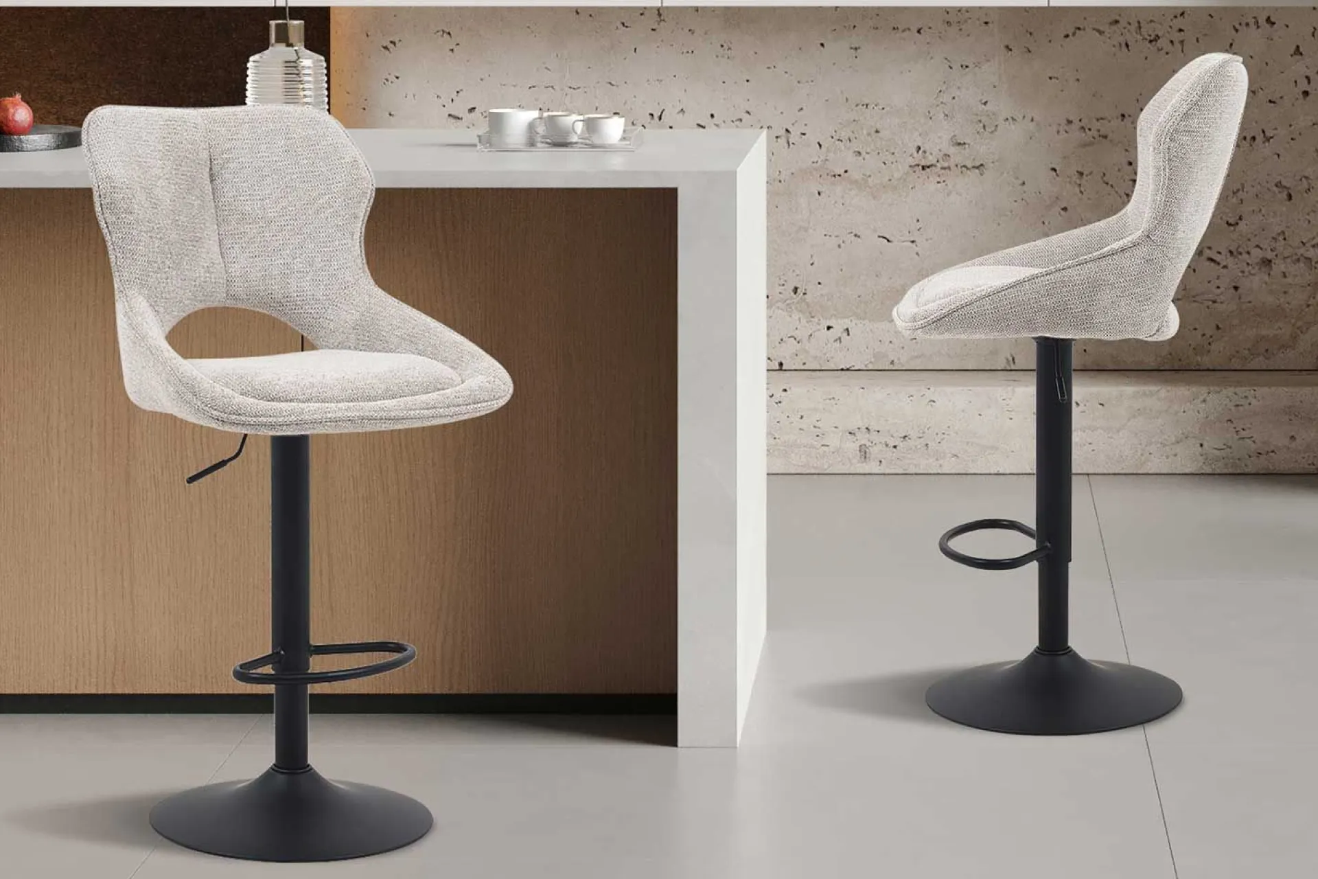 Rousseau Barhocker Morris - 51x53x100-121cm - verstellbar - heller Stoff