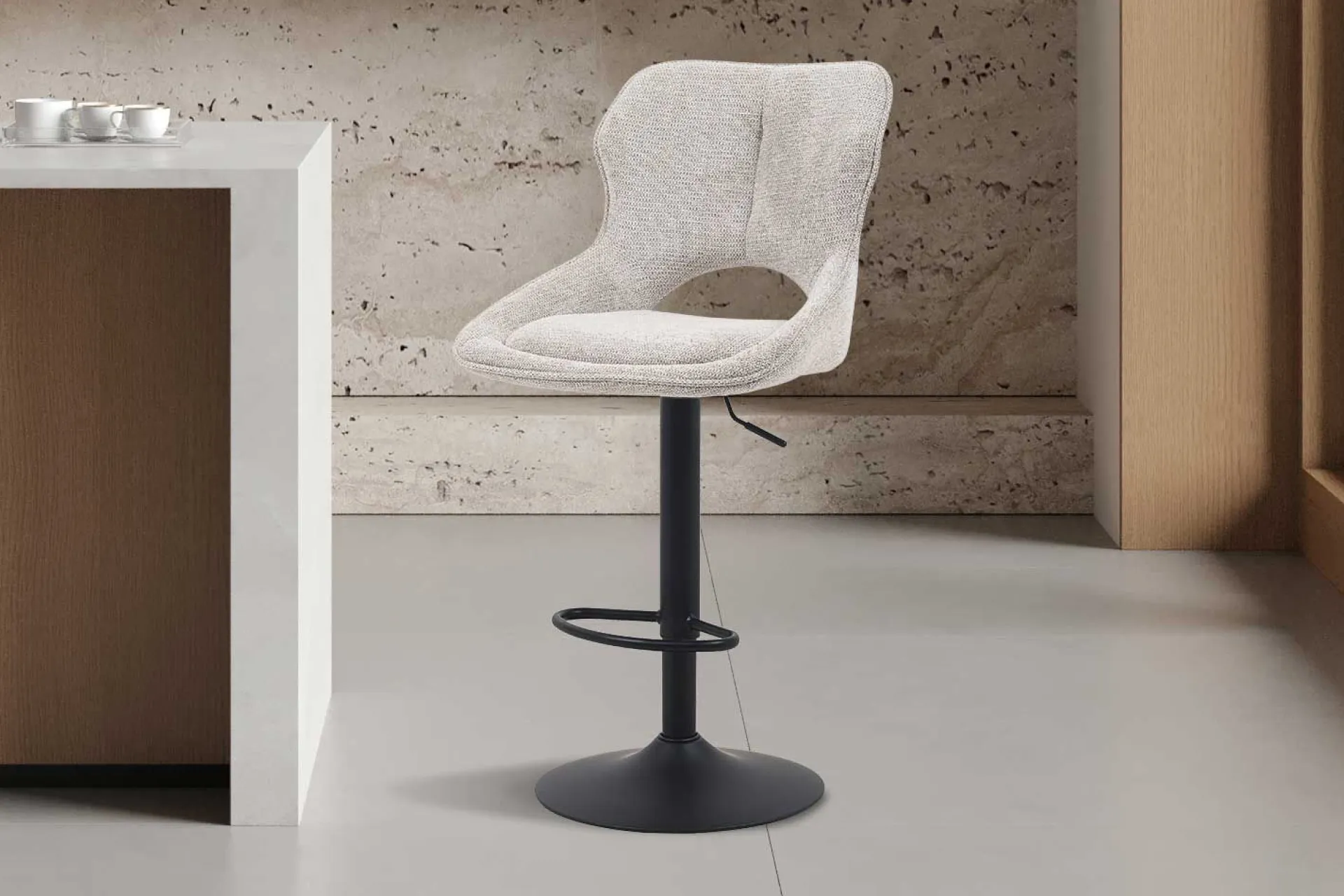 Rousseau Barhocker Morris - 51x53x100-121cm - verstellbar - heller Stoff