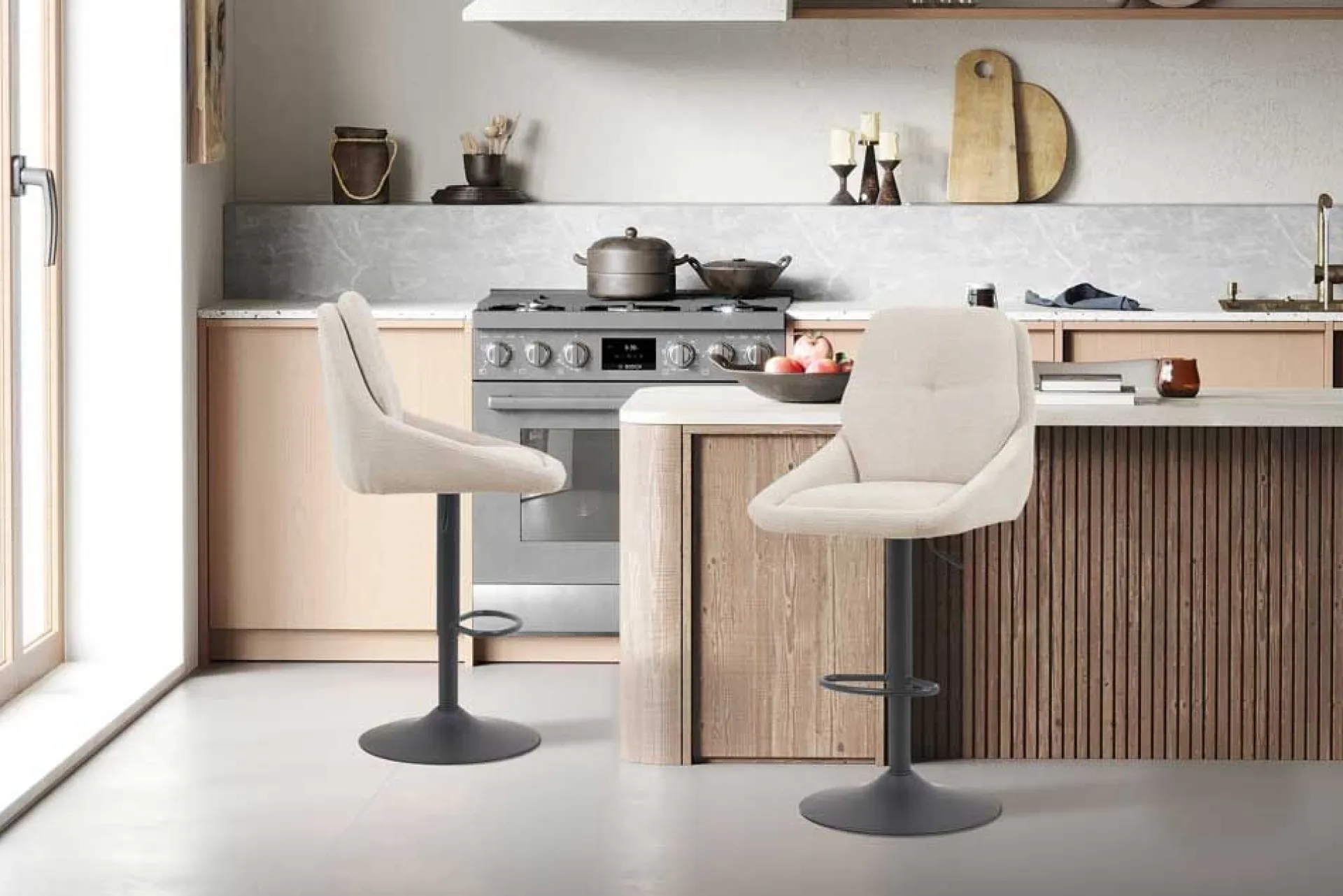 Rousseau Barhocker Sabine - 50x60x100-121cm - verstellbar - drehbar - ecru