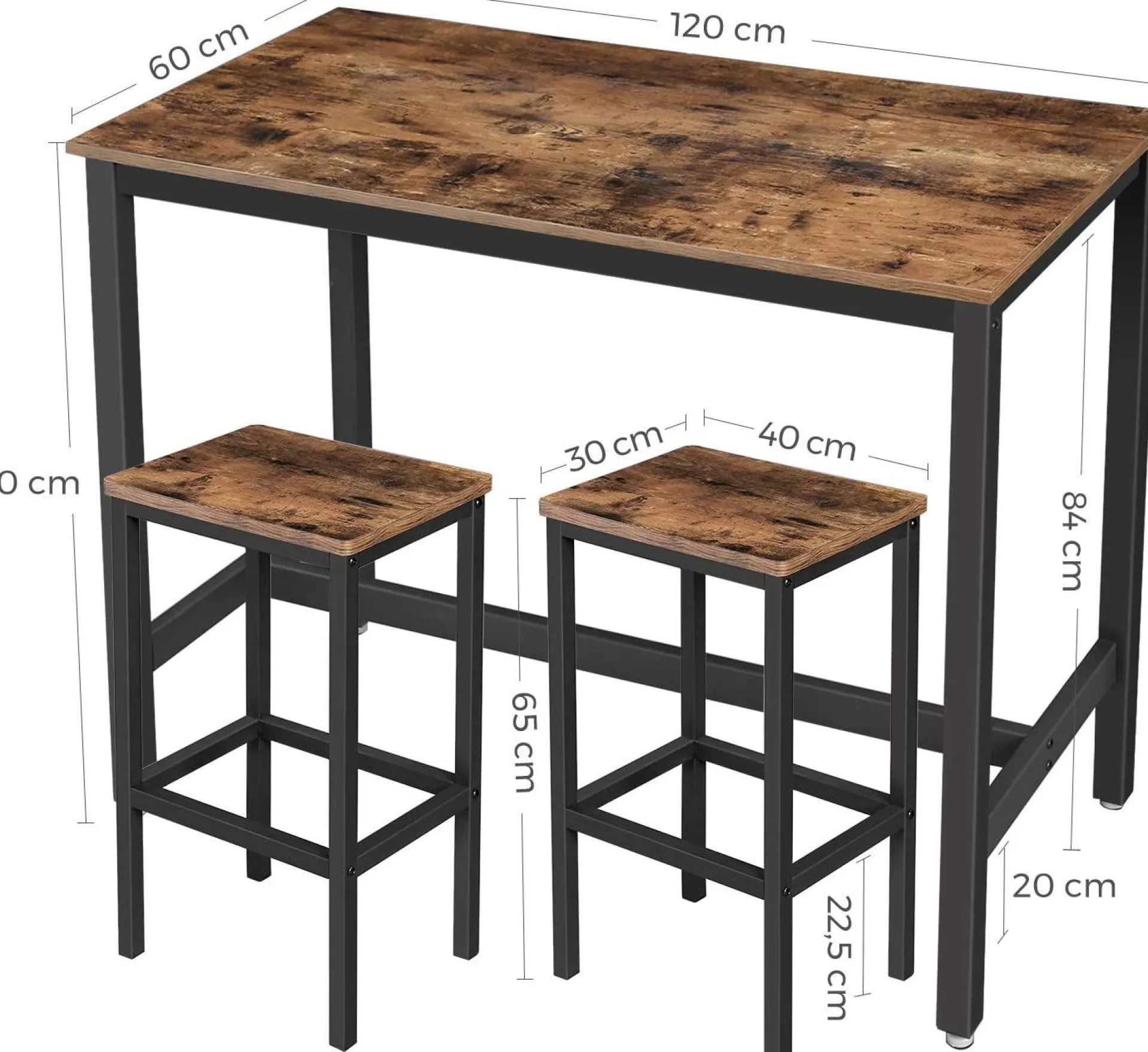 Vasagle Bar-Set Isolde 120x60 Industrie - braun/schwarz