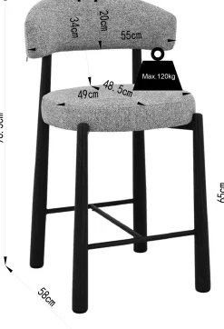 Emob Barstuhl Silo - 56x55x82cm - Metall - greige/Walnuss