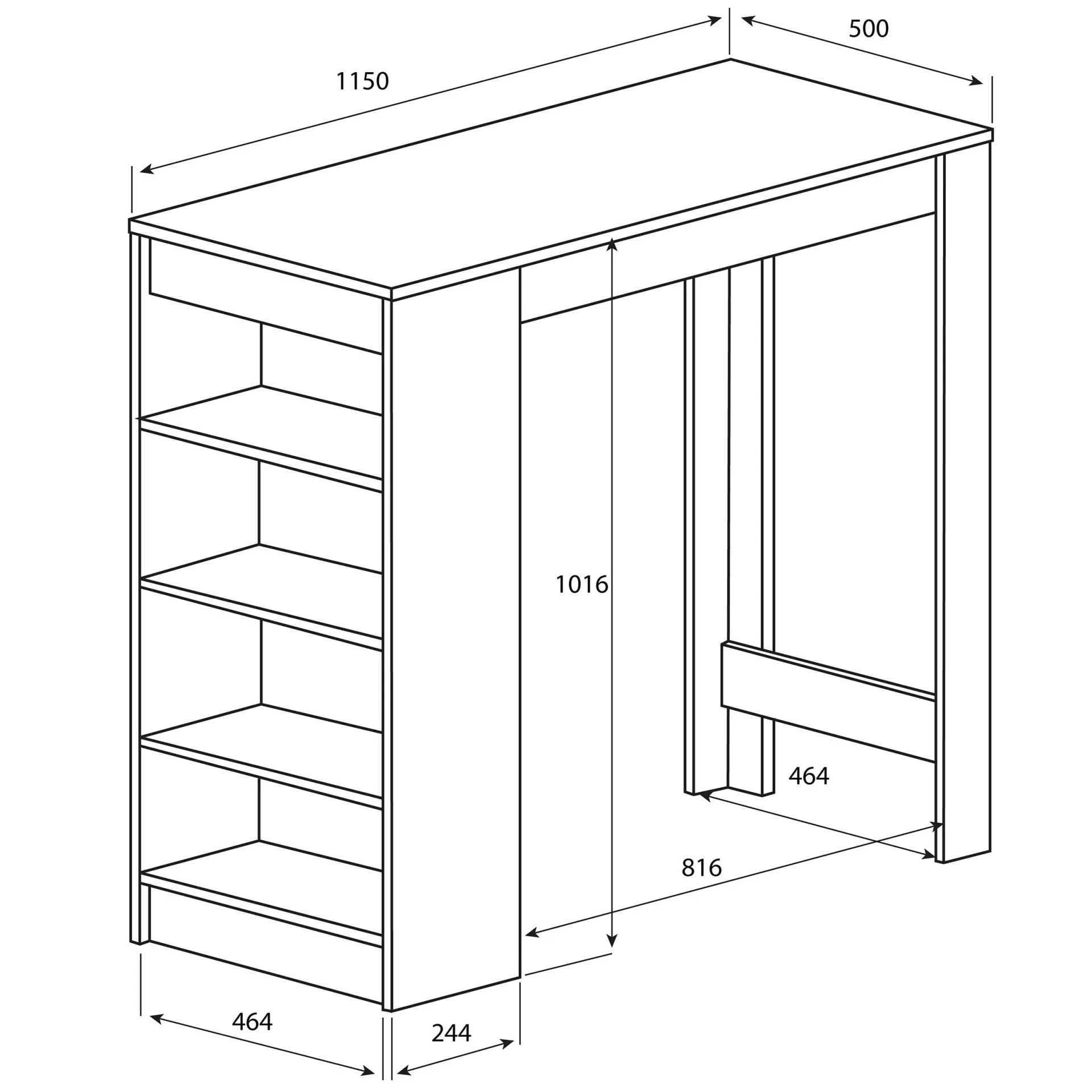 Temahome Bartable Aravis 115x50 mit Stauraum - Schwarz/Beton