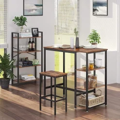 Vasagle Bartisch Isolde 109x60 mit 3 Ablagen - braun/schwarz