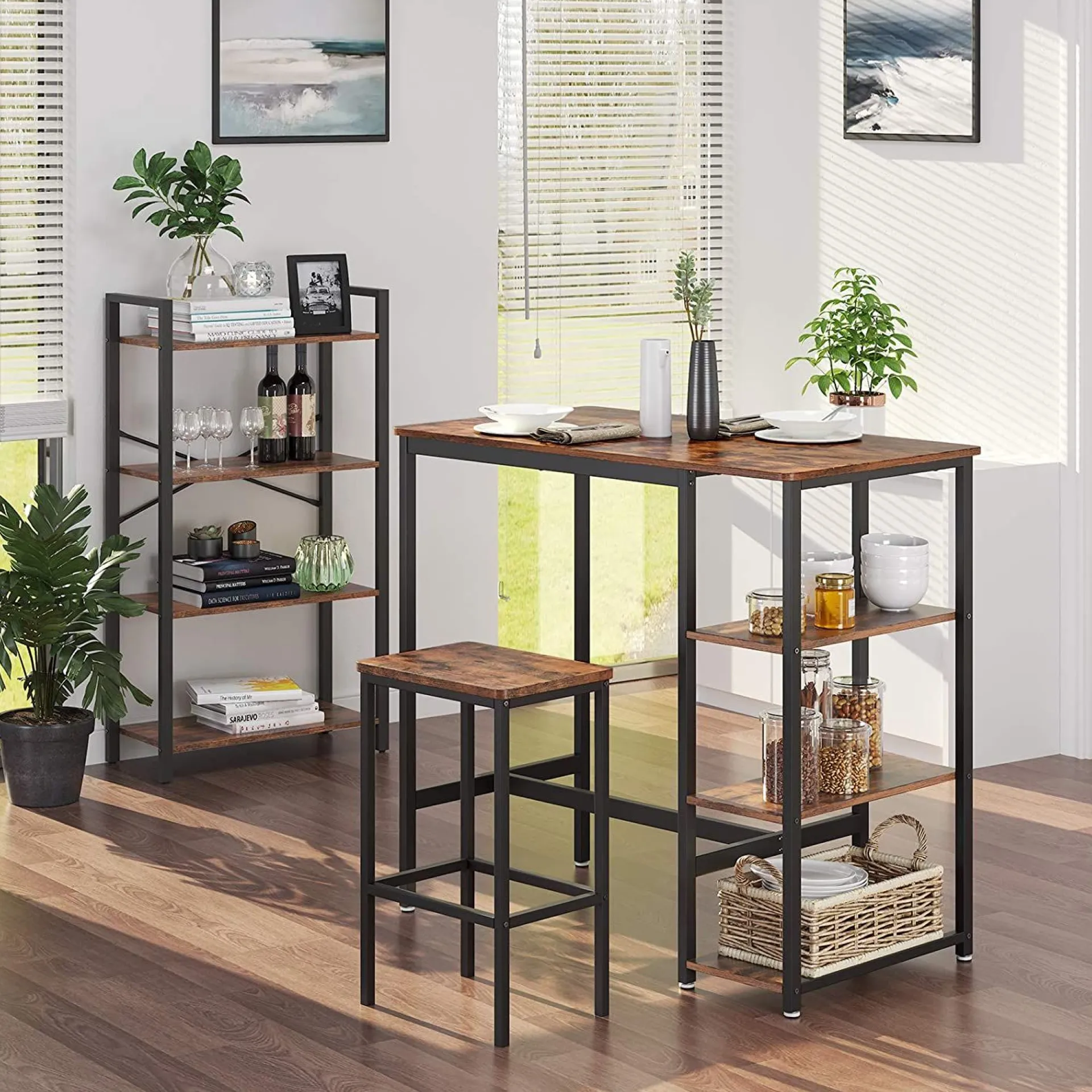 Vasagle Bartisch Isolde 109x60 mit 3 Ablagen - braun/schwarz