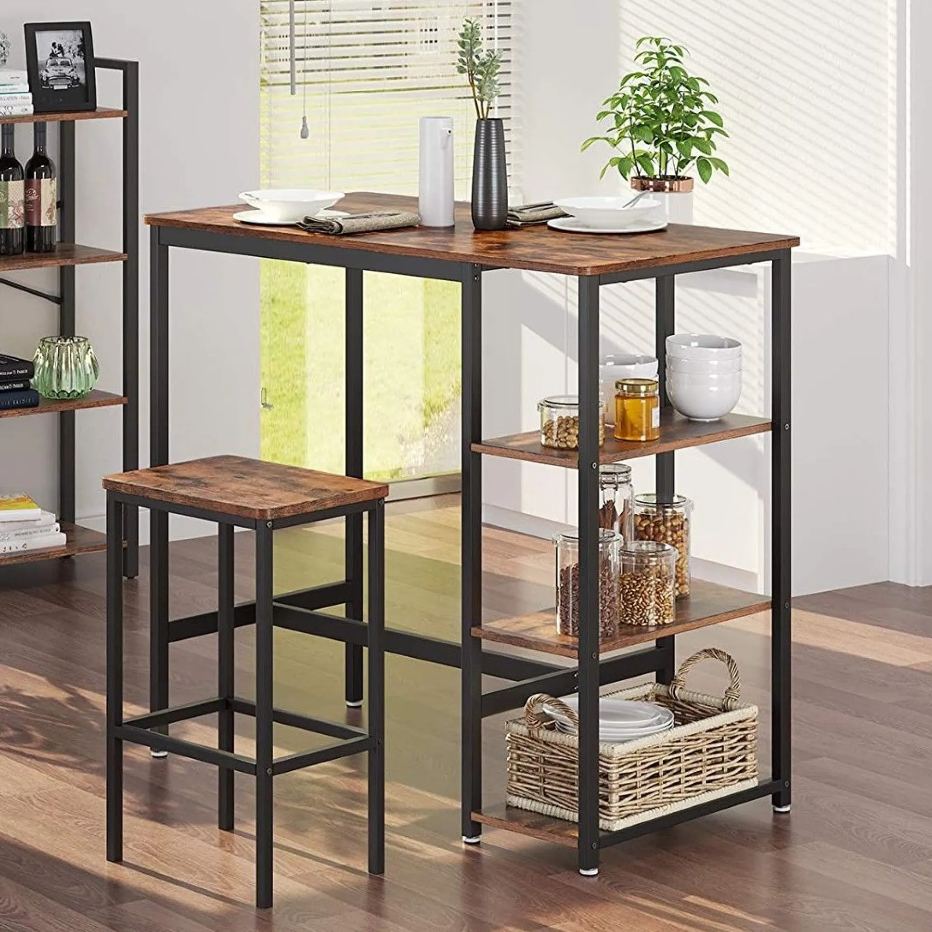 Vasagle Bartisch Isolde 109x60 mit 3 Ablagen - braun/schwarz