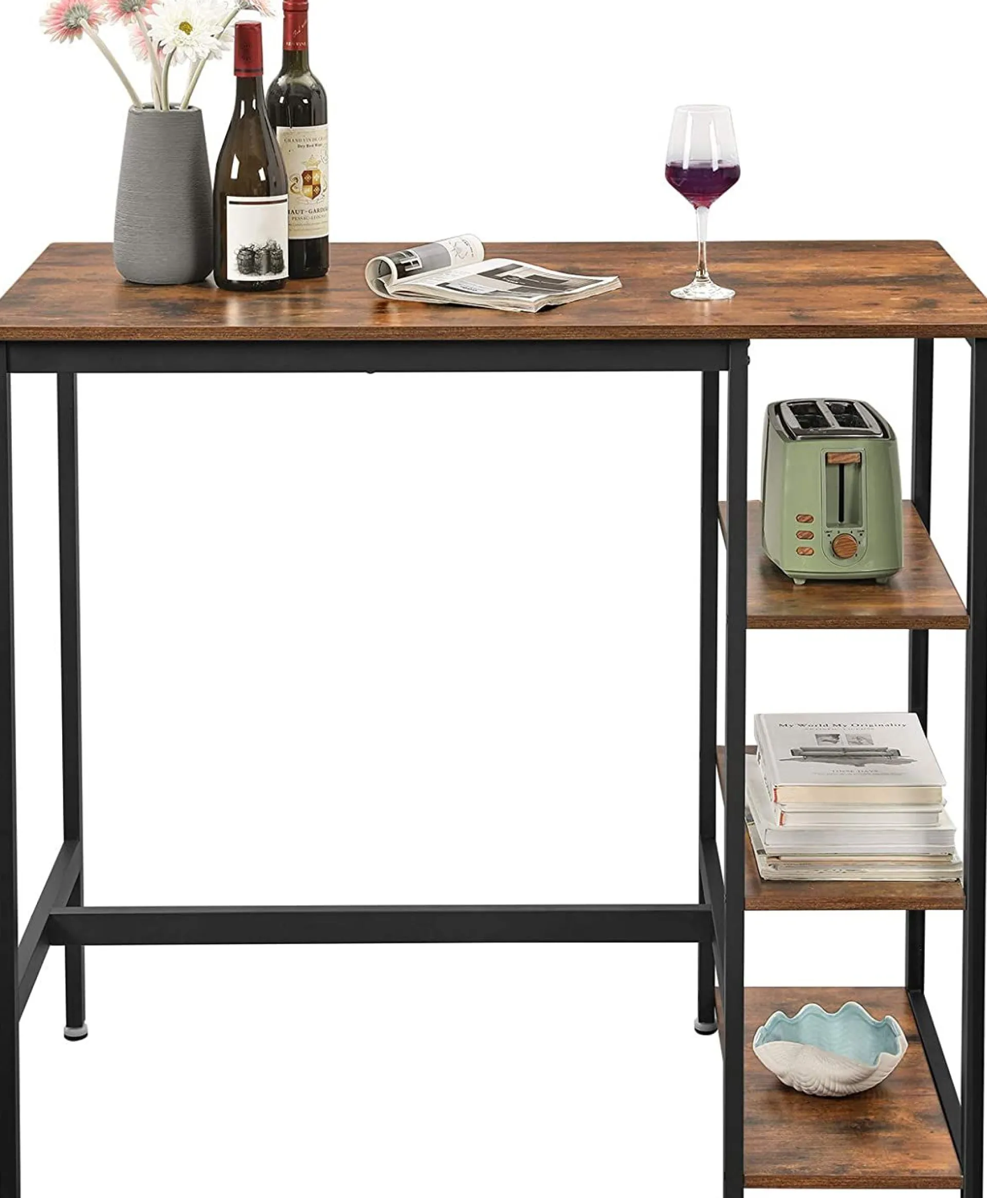 Vasagle Bartisch Isolde 109x60 mit 3 Ablagen - braun/schwarz