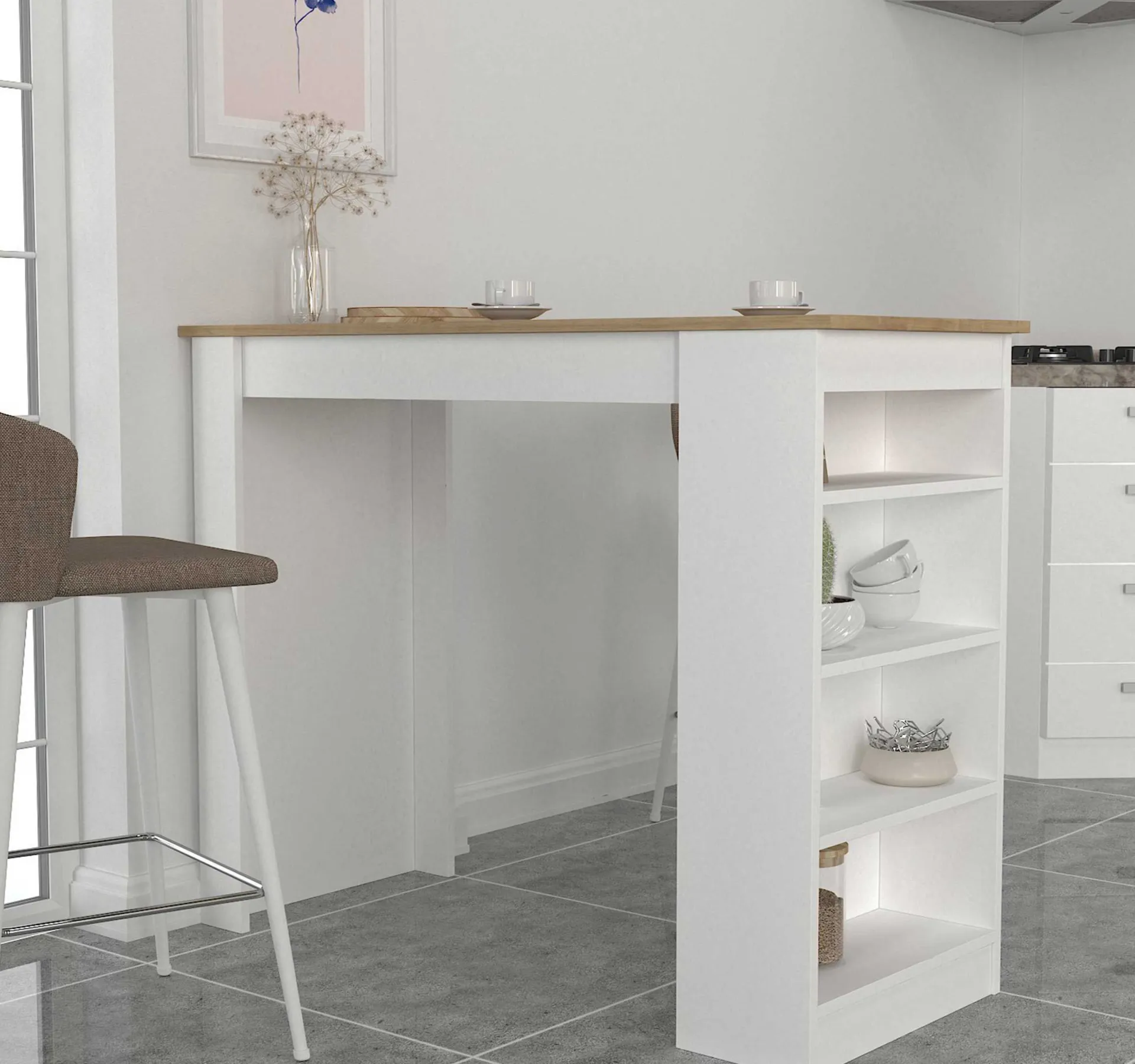 Emob Bartisch Monaco - 120x52x102cm - mit Ablage - weiß/Eiche Dekor