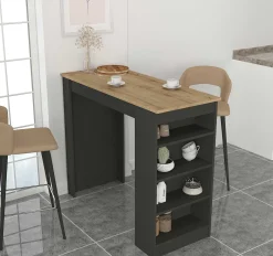 Emob Bartisch Monaco - 120x52x102cm - mit Stauraum - Anthrazit/Eiche Dekor