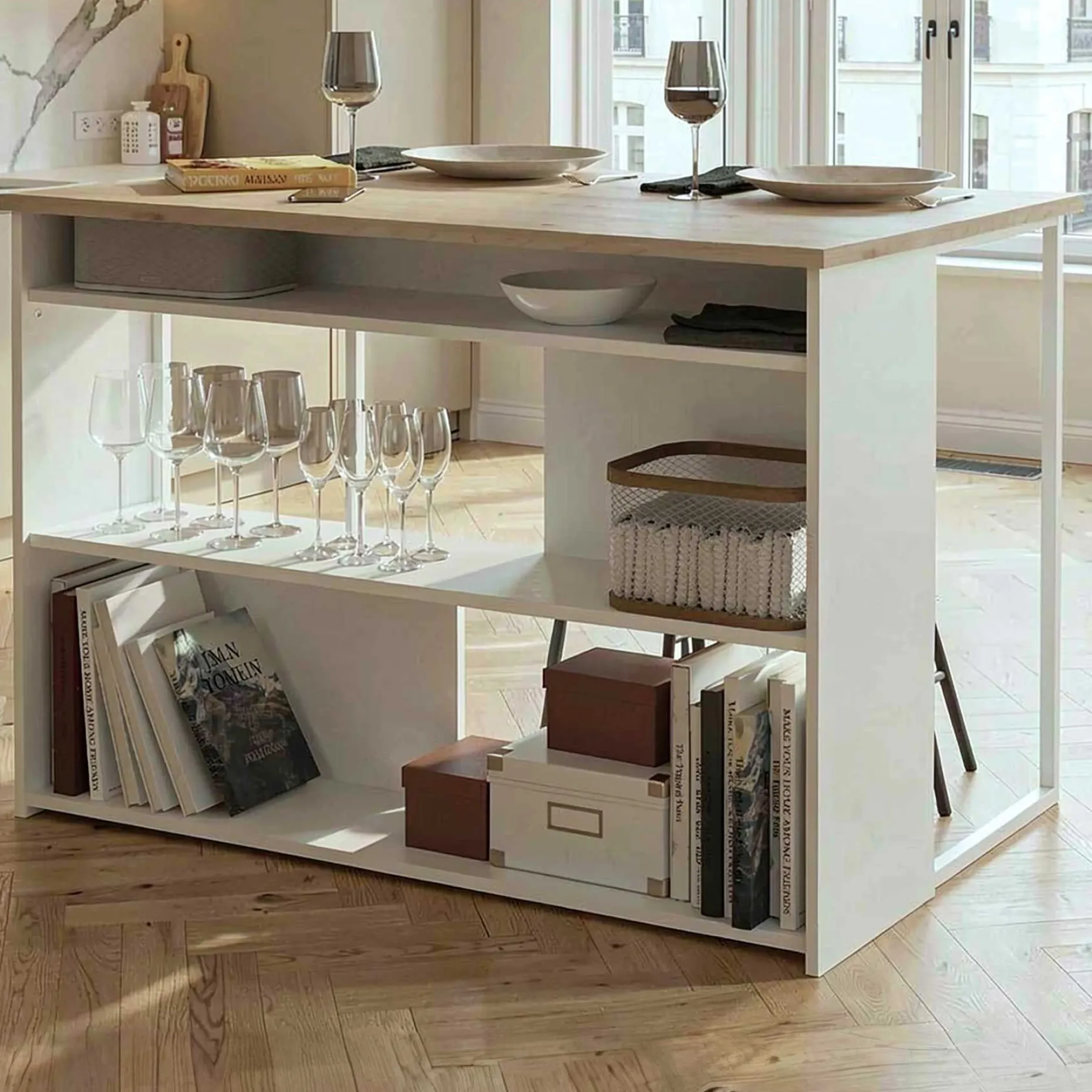Bartisch und Kücheninsel Slam 116cm - Eiche/Weiß