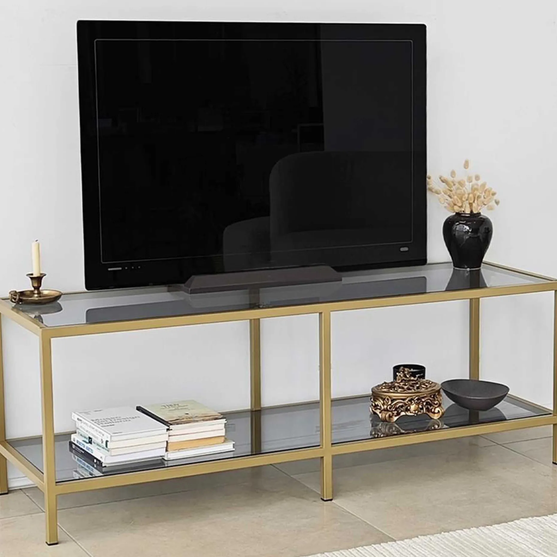 Basic TV-Ständer | METALLRAHMEN | Dunkelgrau, Gold