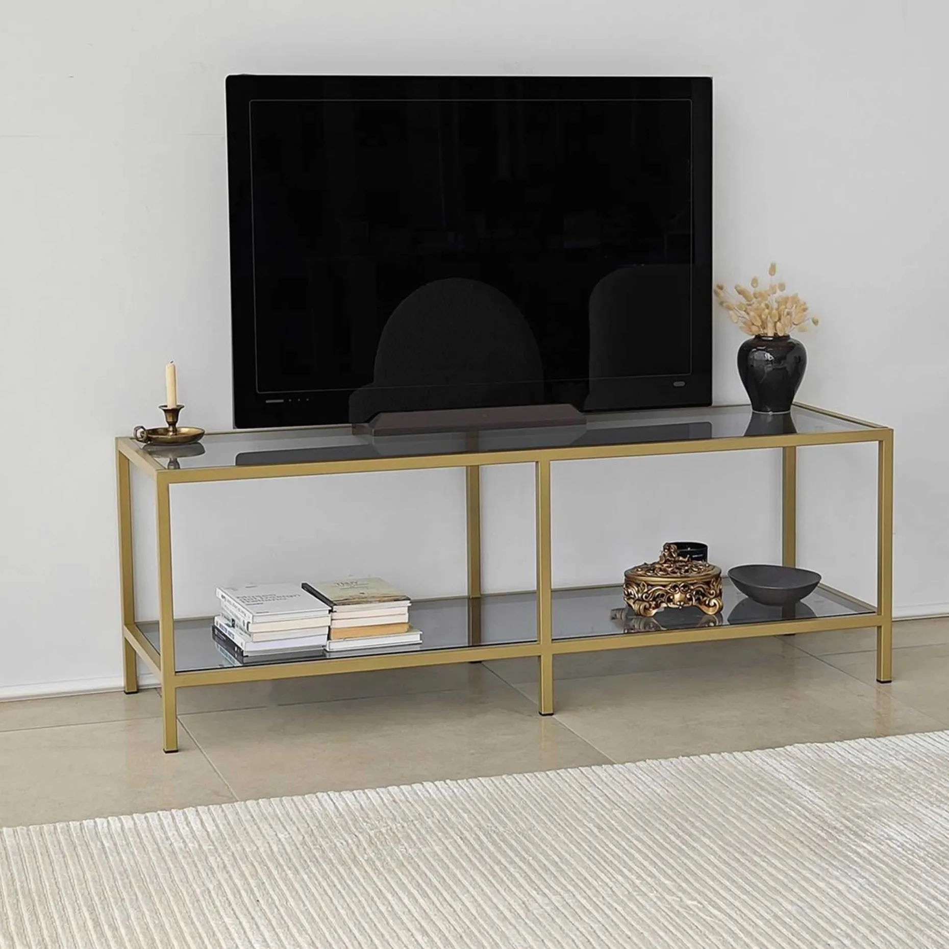Basic TV-Ständer | METALLRAHMEN | Dunkelgrau, Gold