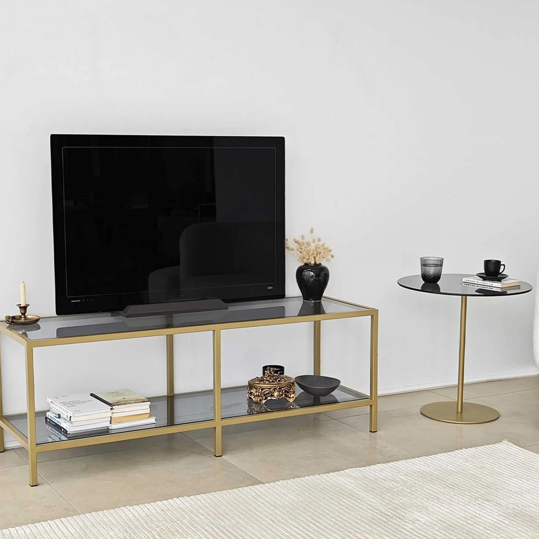 Basic TV-Ständer | METALLRAHMEN | Dunkelgrau, Gold