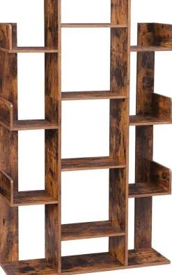 Baumförmiges Bücherregal: 13 Fachböden, 86x25x140cm, Rustikales Braun