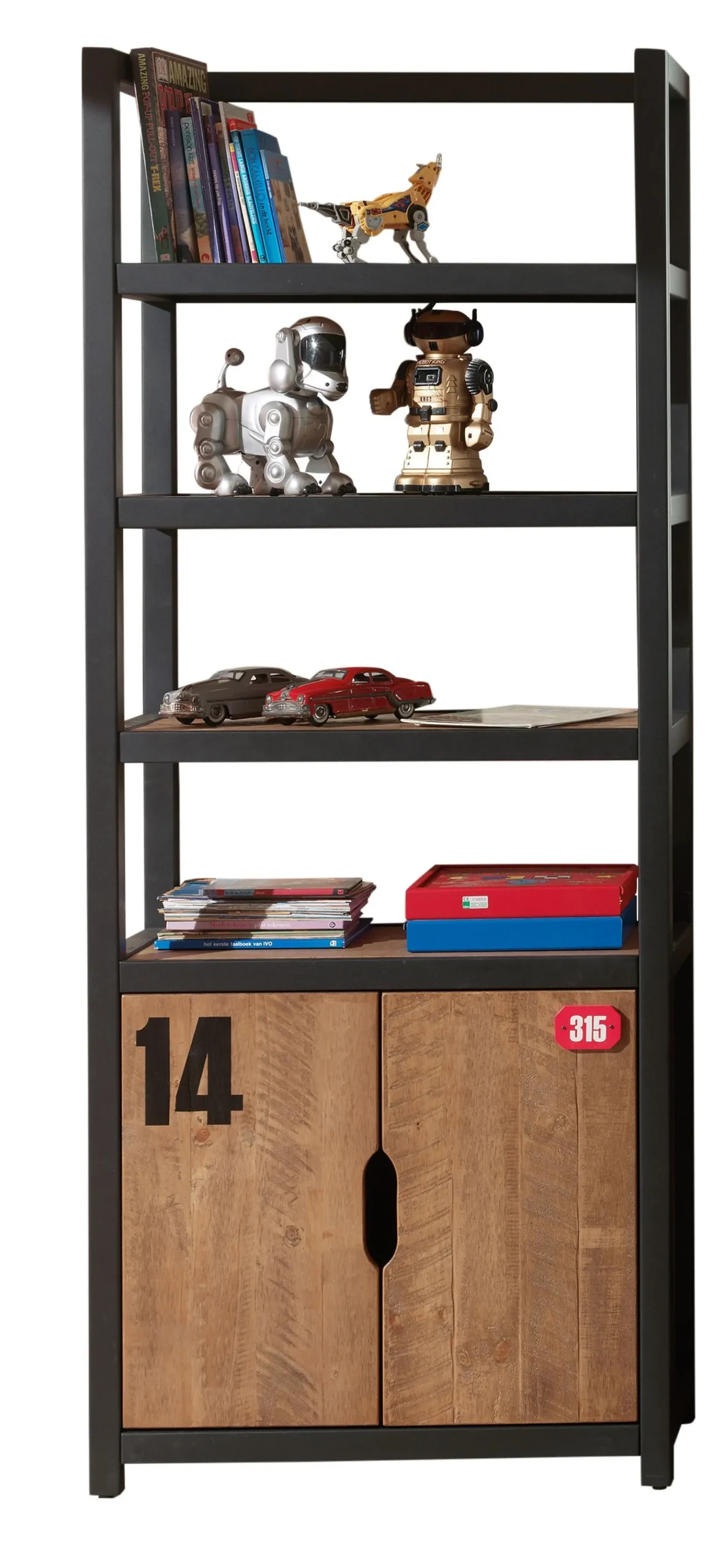 Kinder Vipack Bücherregal Alex industrial - Kiefer/Schwarz