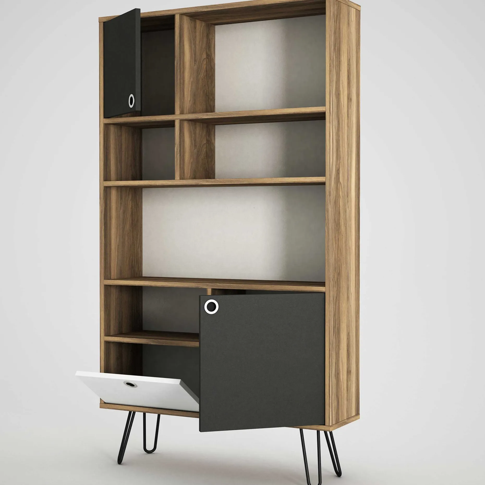 Bücherregal Karamel - 90x25x160cm - Nussbaum Dekor/anthrazit
