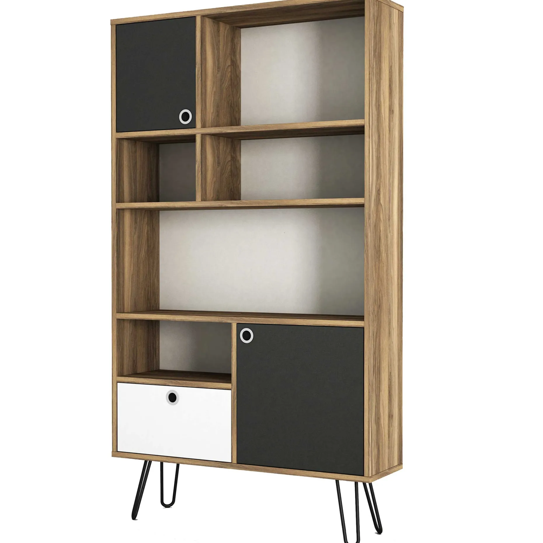 Bücherregal Karamel - 90x25x160cm - Nussbaum Dekor/anthrazit