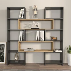Bücherregal Poyraz - 100% MELAMINE - Schwarz - 163,5 x 150 x 22 cm